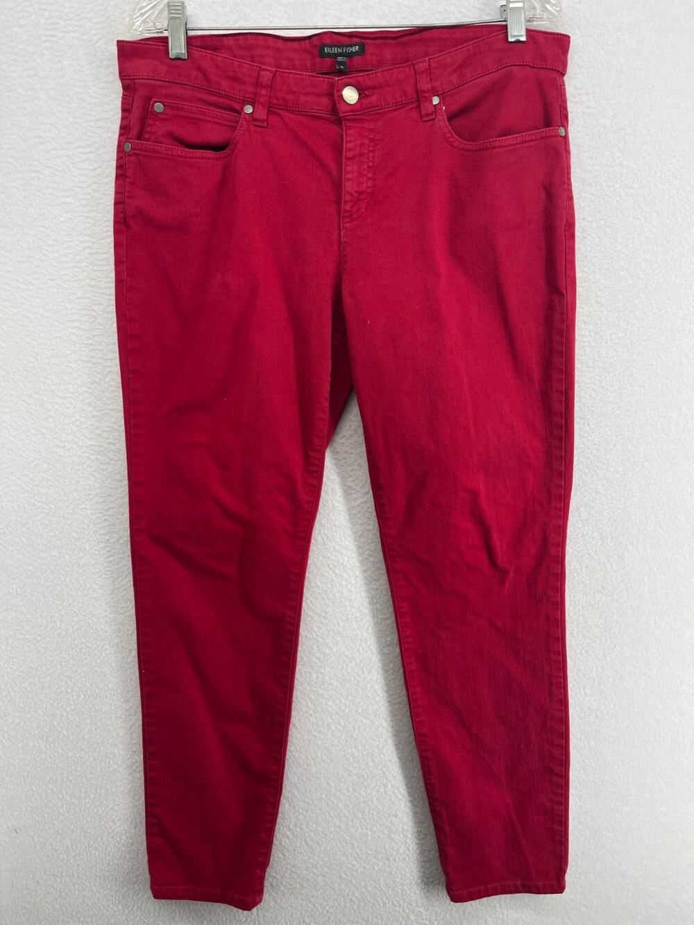 EILEEN FISHER Jeans 10 Stretch Denim Organic Cotton 5 Pocket Slim Ankle Red